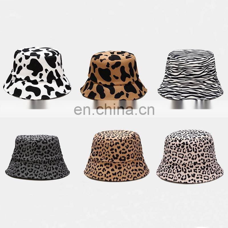 Autumn Winter Unisex Bucket Hats Wool caps Cow leopard zebra design Sunscreen Men Women Sunbonnet Fedoras Fisherman hats