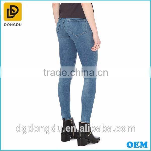2016 High quality stretch skinny denim pants blue skinny low-rise jeans for lady