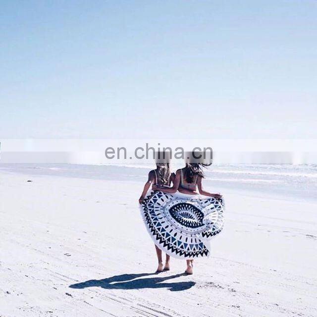 Microfiber Round Beach Towel 150cm Bath Towels Tassel Geometric Print Summer Women Sandy Swimming Plage Sunbath