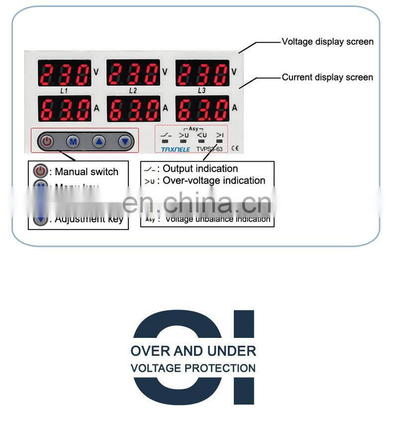 Three phase Voltage Protector 63A 220V 3P+N Over Under Voltage Current limiter adjustable voltage protective