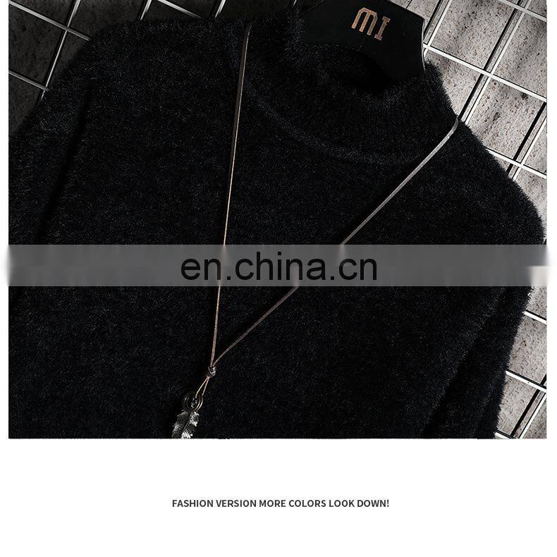 Factory wholesale high quality high-neck loose mink fleece winter plus velvet thick knitted jacket men's sweater