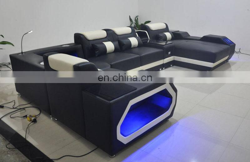 Modern LED design sectional cama couch living room sofa set with chaise