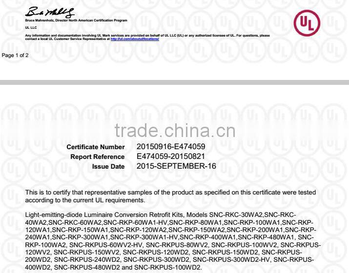 SNC LUMILEDS Temperature Control UL cUL LED Retrofit Kit 100W for parking lot lighting