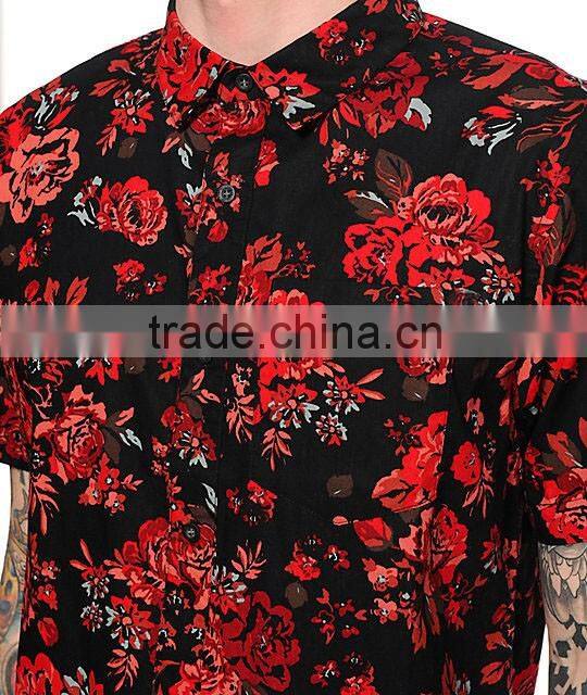 Wholesale Rose Printed Hawaiian Short Sleeve Mens Shirts