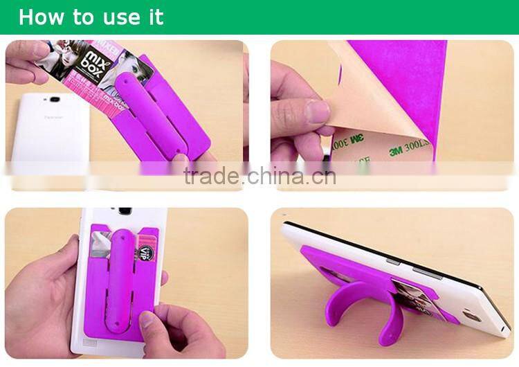 customer logo mobile phone card pockets touch u stand siicone smartphone wallet
