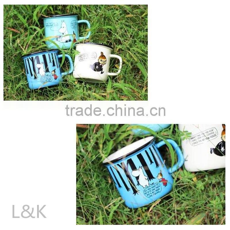 hand printing enamel effect ceramic promotional mug/logo printing enamel mug