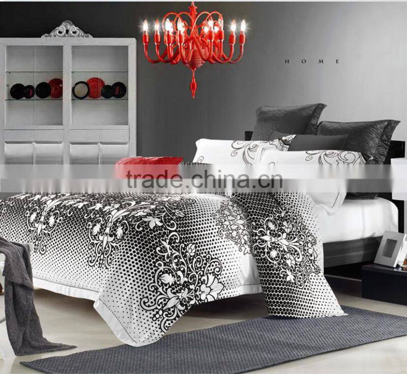 White With Black Flocked Duvet Cover Set