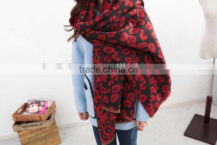 New Design Fashion Winter Wool Cashmere Pashmina Leopard Jacquard Ladies Stole Shawl Scarf