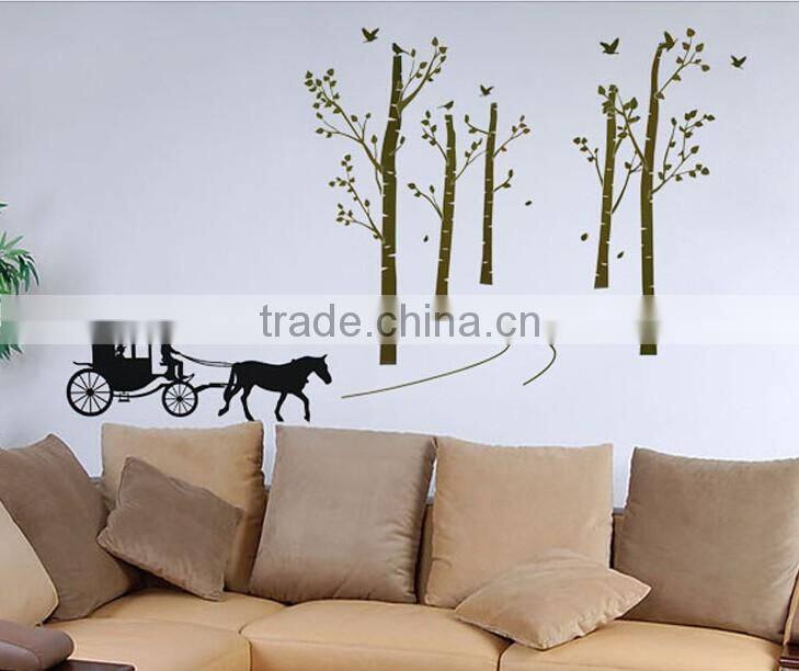 Black Trees Birds Carriage Wall Decal Home Sticker Paper Removable Living Room Bedroom Art Picture DIY Mural