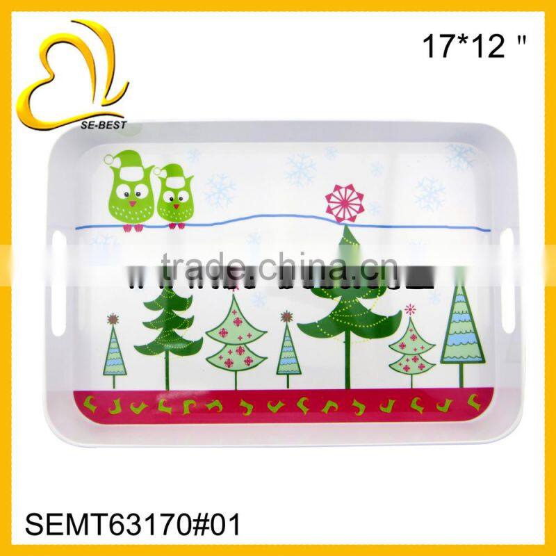 17" RECTANGLE MEALMINE TRAY; PLASTIC CHRISTMAS SERVING TRAY