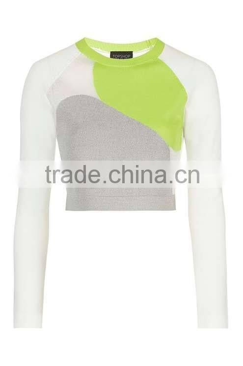 2016 Women Colour Block Cropped Knit HSS3030