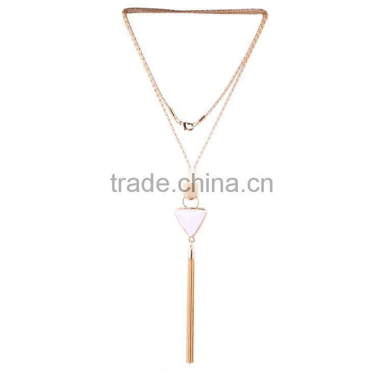 Bohemian Multilayers Long Chain Triangle Resin Bead Pendant Tassel Necklace
