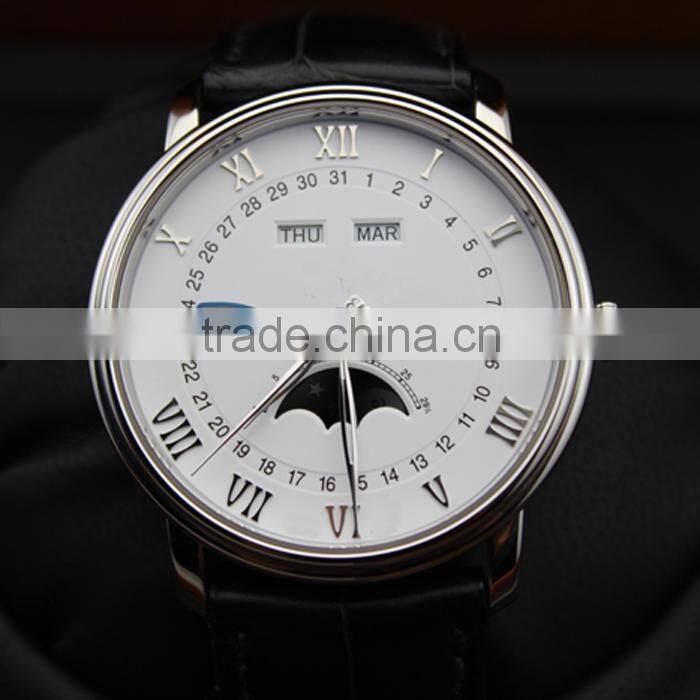 2015 skeleton autometic movt leather band factory Men Watch