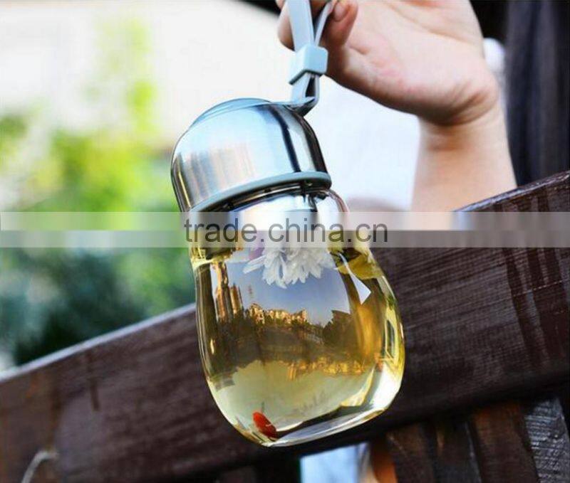 best sell lovely round shape glass tea infuser bottle with sleeve and tea holder