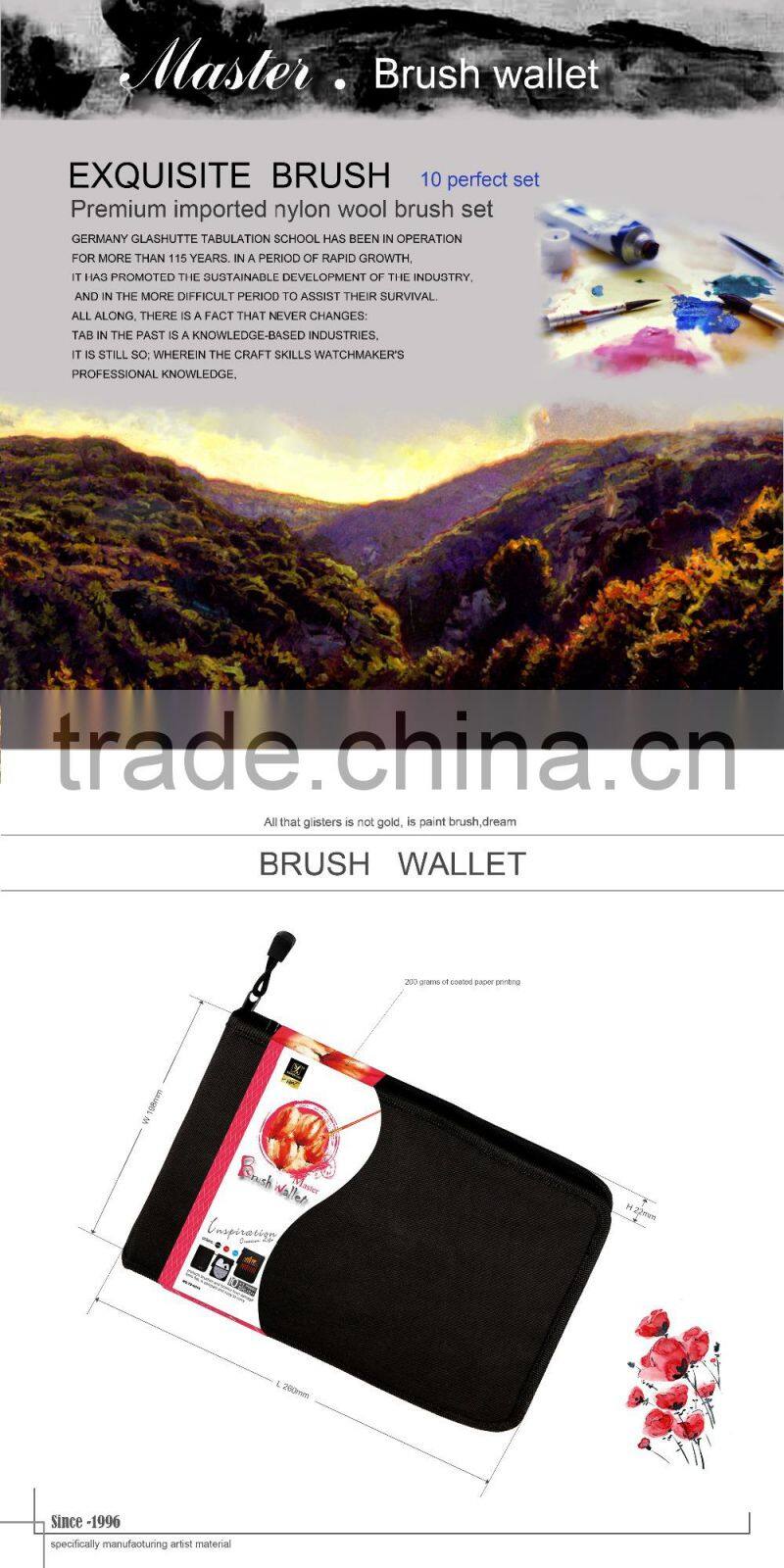 10 pcs Different Shape Nylon Hair Watercolor With Palette Artist Brush Wallet