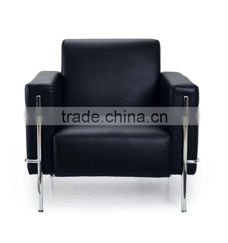 Hot Sale Modern Black Leather Sofa With Steel Frame