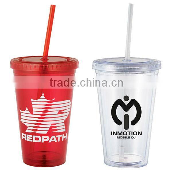 450ml/16oz BPA free plastic double wall tumbler with straw