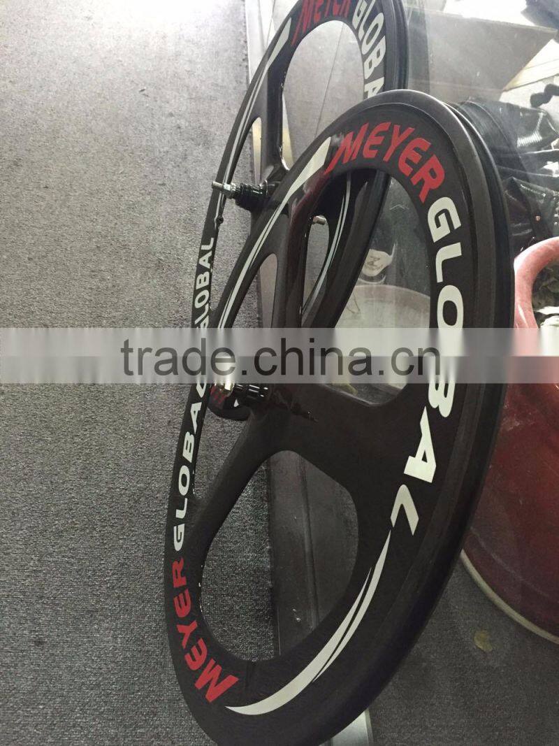MeyerGlobal Reflective logo 700C full carbon fiber tri spoke rim rear fixed gear wheels