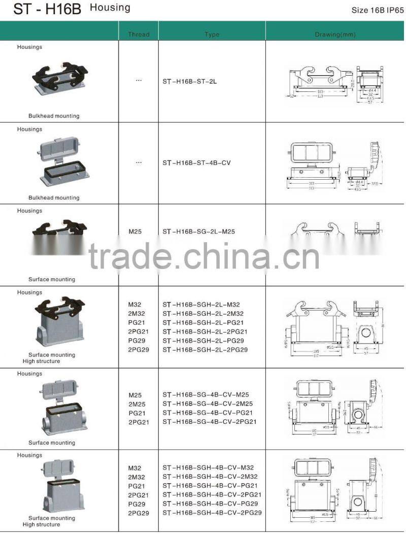 Hood and Housing for heavy duty connector screw terminal electric clamp connector