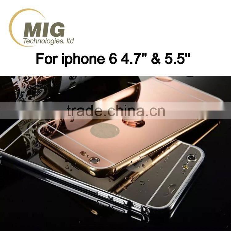 Electroplating Mirror back mobile phone case aluminum metal bumper with PC back cover for iphone 6/6s plus