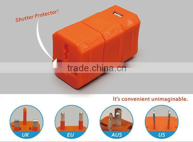 World Travel Adapter with Dual USB Fuse Safety Shutter Four International Plug(UK/US/AU/EU)