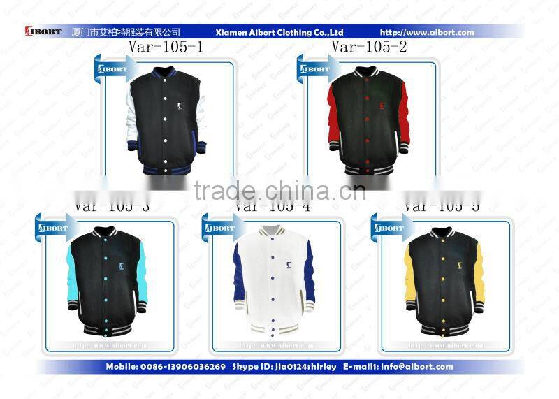 Var-105-3 wholesale plain winter varsity jacket/baseball jacket