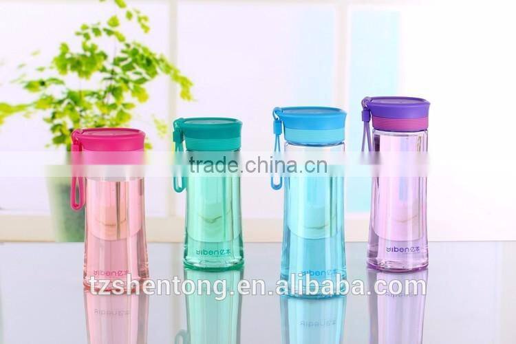 Wide mouth silicone lid portable leak proof plastic drinking water bottle