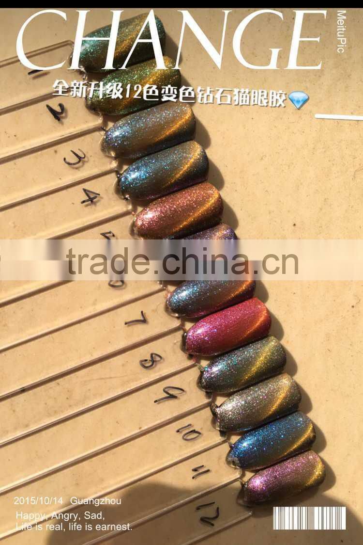 2016 hot sale nail art 15ml free samples soak off uv/led color uv gel polish chameleon cat eyes