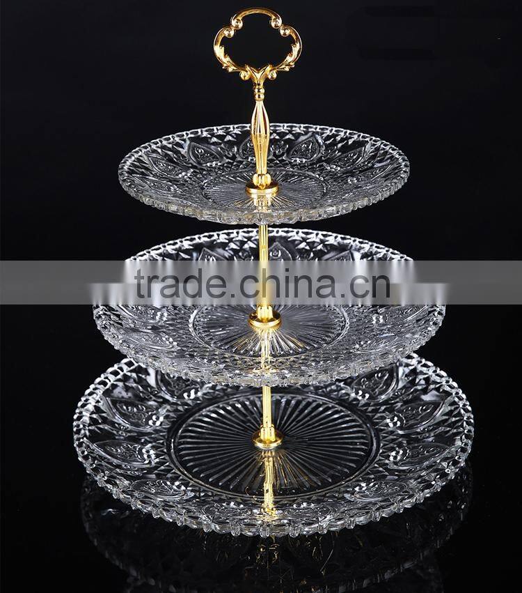 Hot Popular Clear Colored 3 Tier Glass Serving Trays Fruit Bread Trays Tempered Glass Serving Tray 3 Tier Dessert Tray