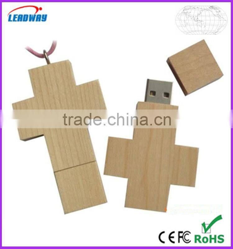 eco friendly wood cross shape usb flash drive