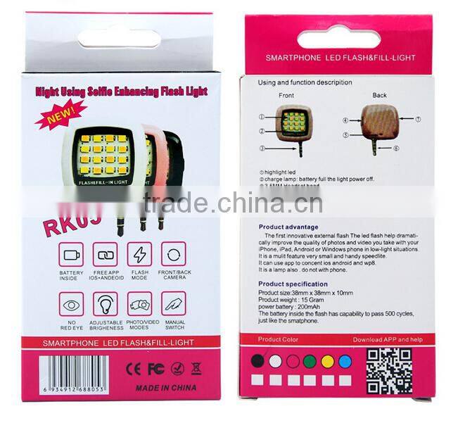 TOP Quality Mobile Phone Selfie Stick RK05 Portable Mini 16 Leds LED Flash Light RK05