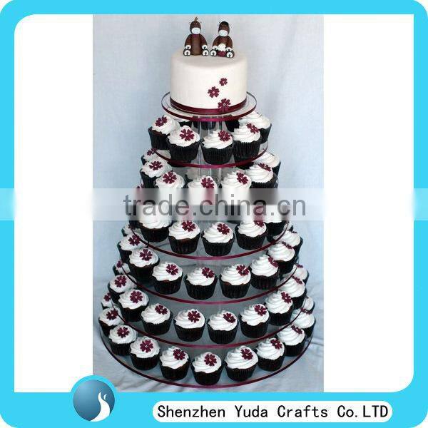 Wedding decorations clear cup cake stand with a cake on the top, round acrylic stand cupcake tower