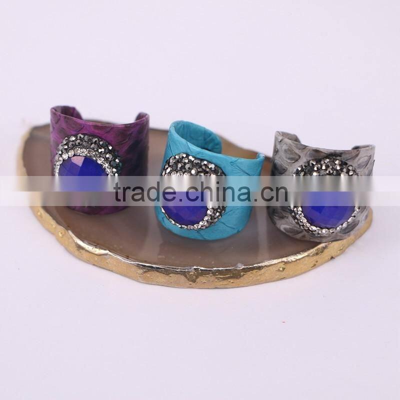 Faceted Stone RingGemstone Fashion Ring, Snakeskin Rings,Round Shape Pave Setting Crystal Jewelry Finger Gem stone Druzy Ring