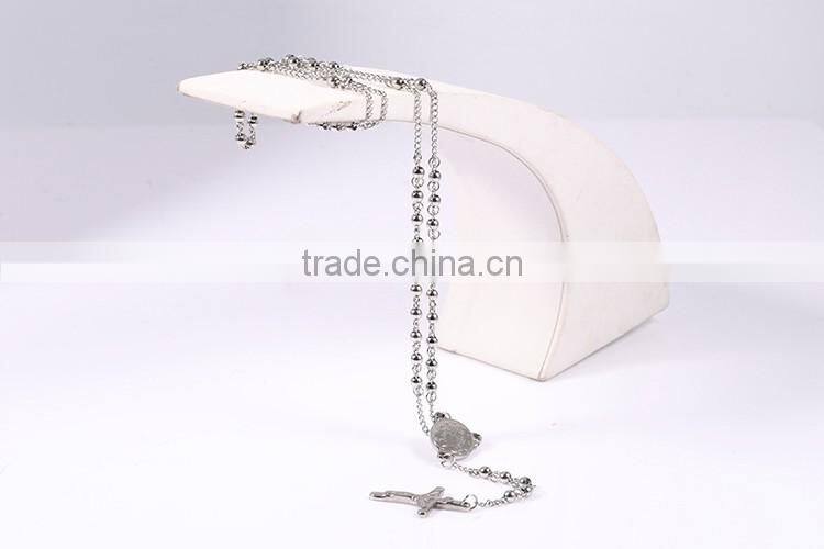 Most popular new fashion Jesu cross silver beads chain necklace for christmas gift