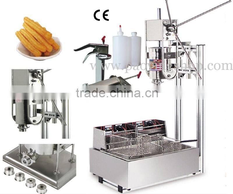 (4 in 1) Commercial 3L Manual Spanish Churros Machine + Working Stand + 12L 110v 220v Electric Deep Fryer + 1L Filling Machine