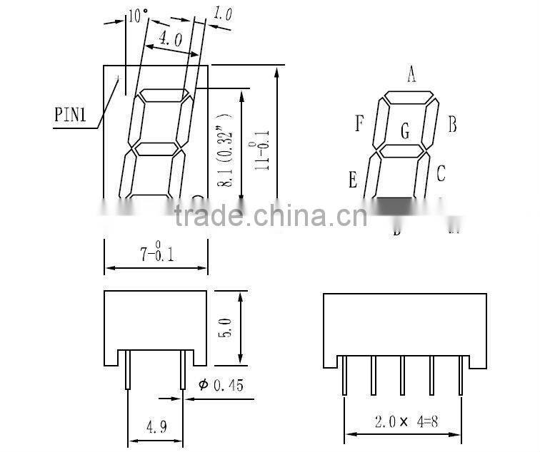 0.32 inch 7 segment led display single digit red color