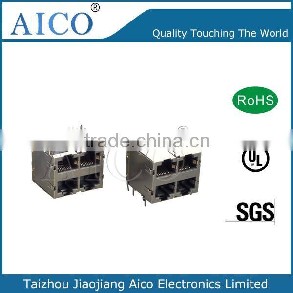 china supplier free sample pcb mounting 90 degree shielded 8P8C 2x2 rj45 modular jack with emi