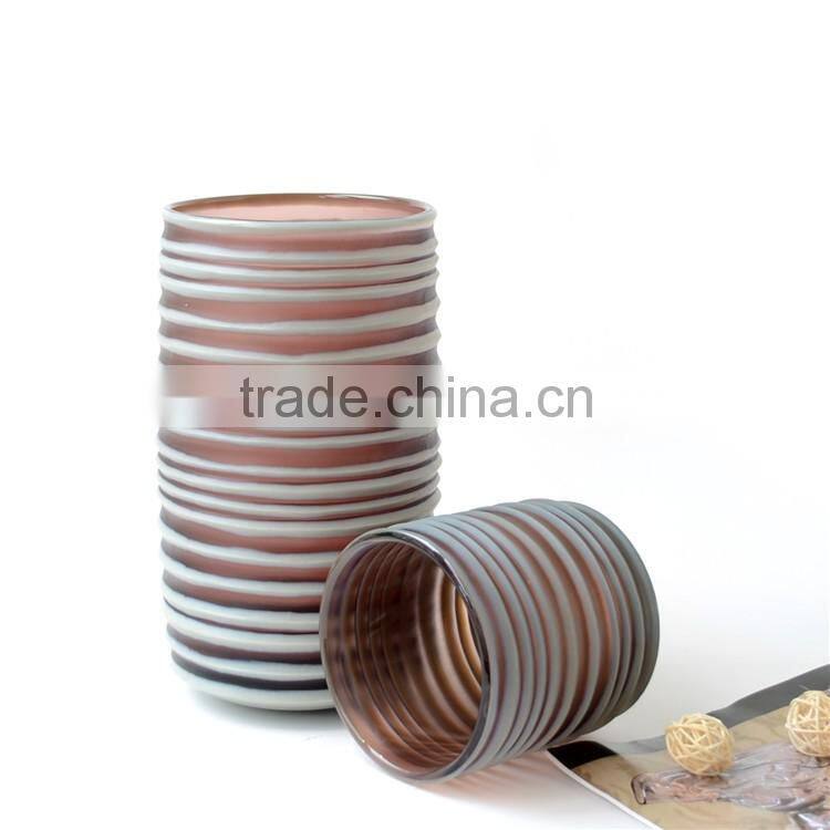 Wholesale Handmade Purple Cylindrical Glass Vase, Hand Carved Art Glass Flower Vase Bottle