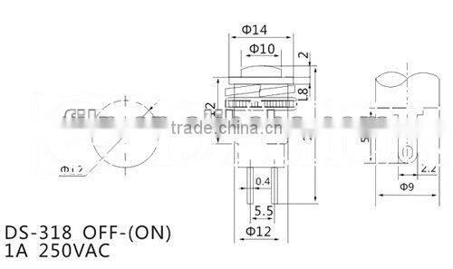 YL6-16 2 pin mini push button light switch on off