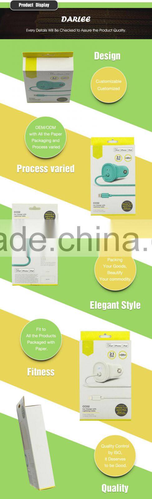 China hot sale unique creative design uv embossed hanging mobile phone charger packaging