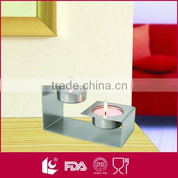 2pcs 18/0 stainless steel and glass candle holder with wooden base