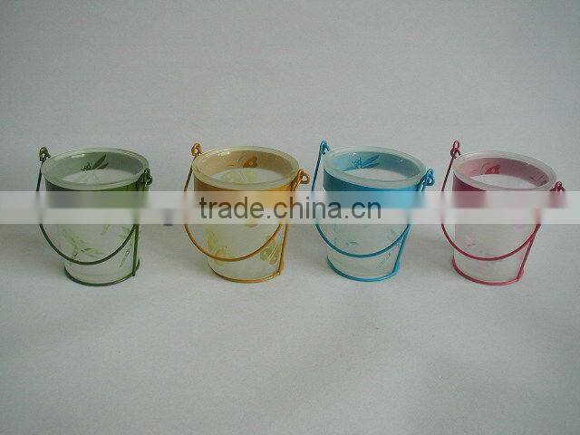 glass candle holder with metal handle