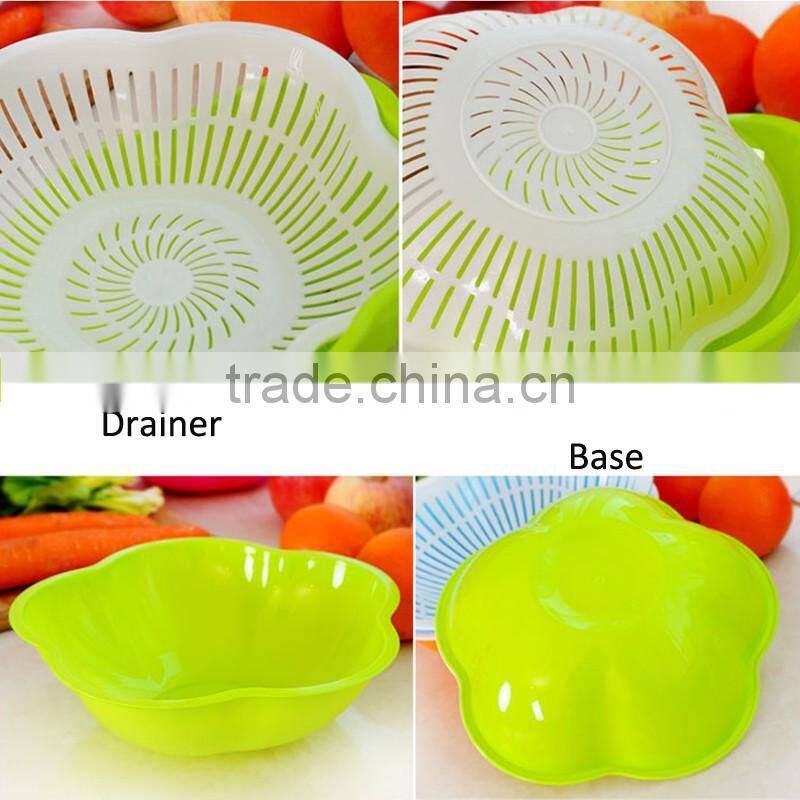 Fruit And Vegetable Drainer Basket With Lid , Plastic Drain Basket