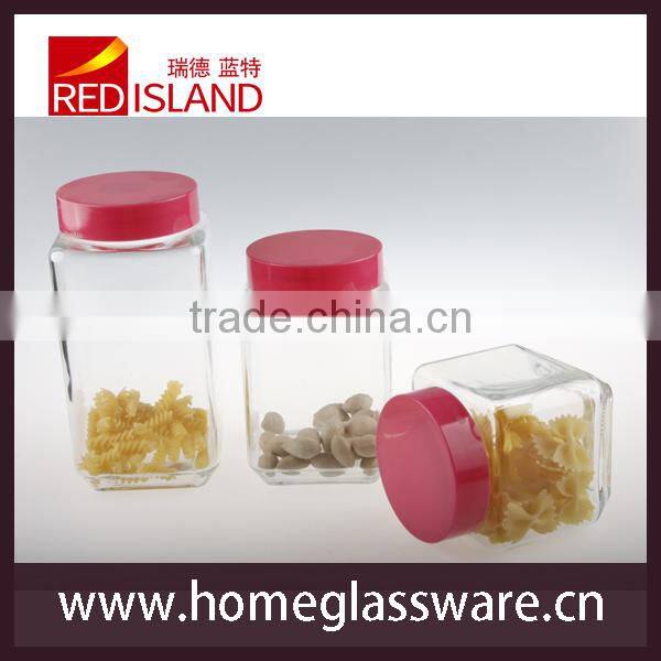 wholesale square glass jar with plastic lid glassware