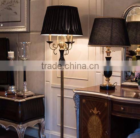 Vase design black marble floor lamp with black fabric lampshade