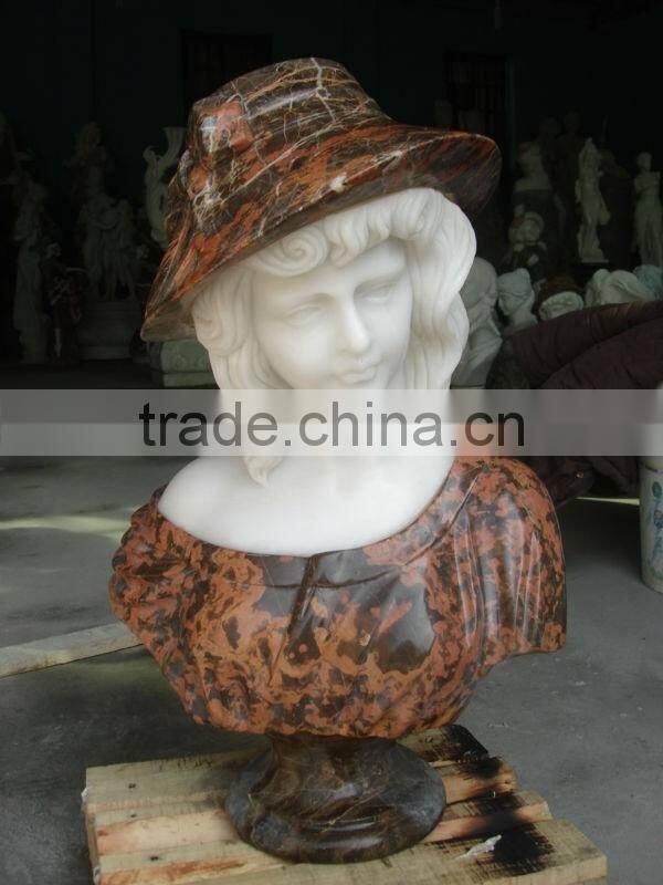 Hand Carved Female Marble Girl Head Bust Statue