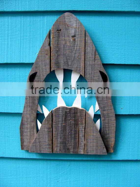 rustic wooden shark wall art
