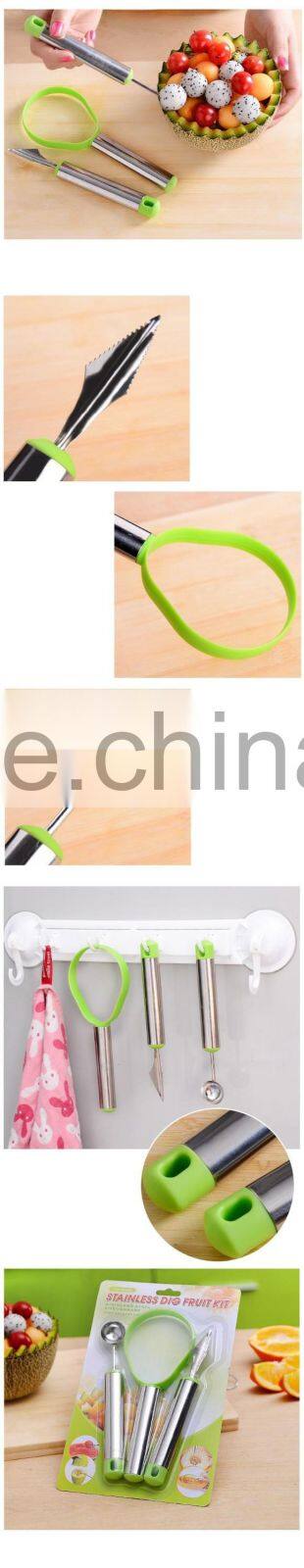 3x Stainless Steel Fruit Vegetable Pattern Carving Garnishing Dig Ball Spoon Kit