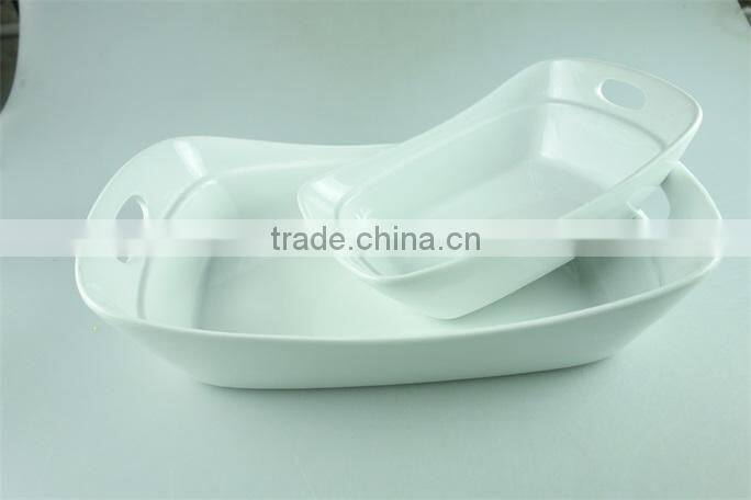 White Ceramic baking dish rectangular unique shape set 2 hotel / restaurant large bakeware set