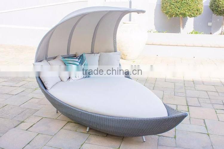 Special design rattan sun lounger with canopy crescent furniture